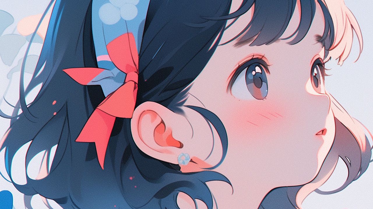 Wallpaper girl, ribbon, blush, anime, art