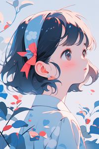 Preview wallpaper girl, ribbon, blush, anime, art
