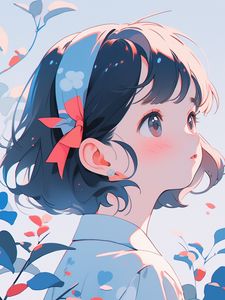 Preview wallpaper girl, ribbon, blush, anime, art