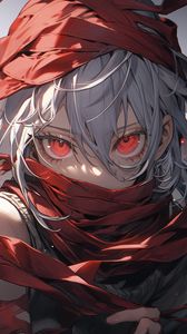 Preview wallpaper girl, ribbons, red, anime, art