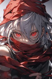 Preview wallpaper girl, ribbons, red, anime, art