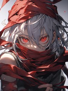 Preview wallpaper girl, ribbons, red, anime, art