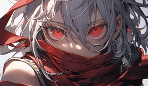 Preview wallpaper girl, ribbons, red, anime, art