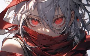 Preview wallpaper girl, ribbons, red, anime, art