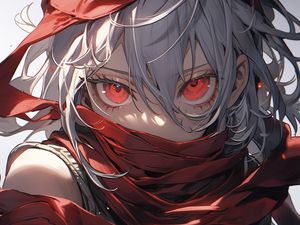 Preview wallpaper girl, ribbons, red, anime, art