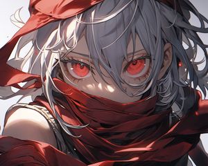 Preview wallpaper girl, ribbons, red, anime, art