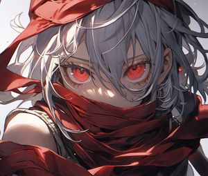 Preview wallpaper girl, ribbons, red, anime, art