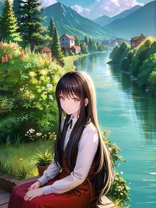 Preview wallpaper girl, river, home, anime