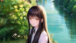 Preview wallpaper girl, river, home, anime