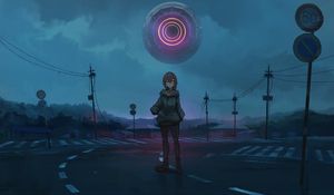 Preview wallpaper girl, road, ball, fantasy, anime