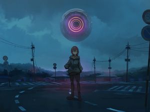 Preview wallpaper girl, road, ball, fantasy, anime