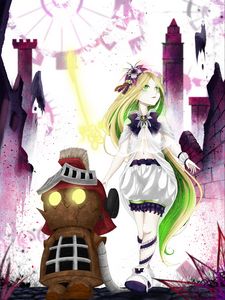 Preview wallpaper girl, robot, ruins, fantasy, anime, art