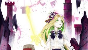 Preview wallpaper girl, robot, ruins, fantasy, anime, art