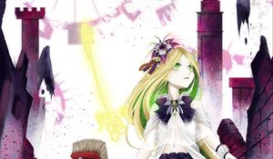 Preview wallpaper girl, robot, ruins, fantasy, anime, art