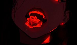 Preview wallpaper girl, rose, fangs, dark, anime