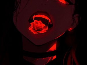 Preview wallpaper girl, rose, fangs, dark, anime