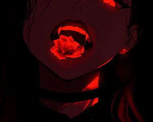 Preview wallpaper girl, rose, fangs, dark, anime