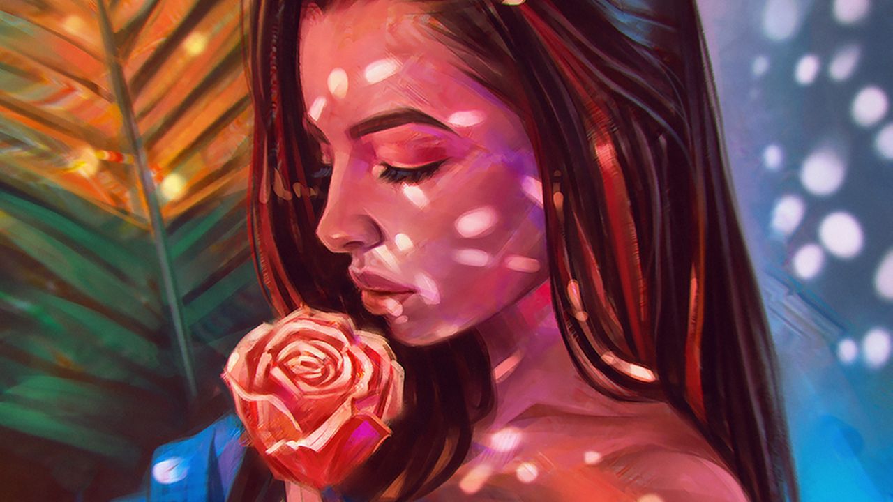 Wallpaper girl, rose, flower, art