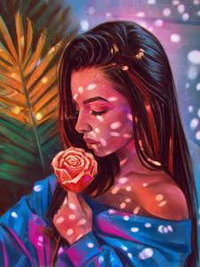 Preview wallpaper girl, rose, flower, art