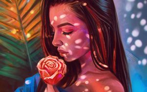 Preview wallpaper girl, rose, flower, art