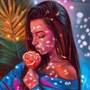 Preview wallpaper girl, rose, flower, art