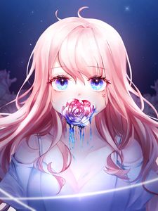 Preview wallpaper girl, rose, paint, anime