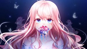 Preview wallpaper girl, rose, paint, anime