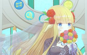 Preview wallpaper girl, roses, bouquet, flowers, anime