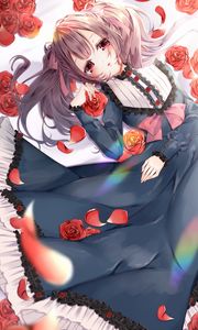 Preview wallpaper girl, roses, flowers, sad, anime