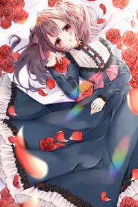 Preview wallpaper girl, roses, flowers, sad, anime