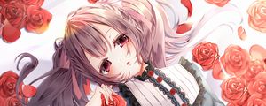 Preview wallpaper girl, roses, flowers, sad, anime