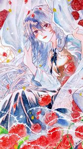 Preview wallpaper girl, roses, flowers, anime, art