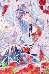 Preview wallpaper girl, roses, flowers, anime, art