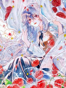 Preview wallpaper girl, roses, flowers, anime, art