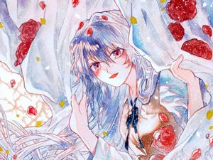 Preview wallpaper girl, roses, flowers, anime, art