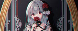 Preview wallpaper girl, roses, flowers, mirror, reflection, anime