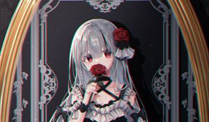 Preview wallpaper girl, roses, flowers, mirror, reflection, anime