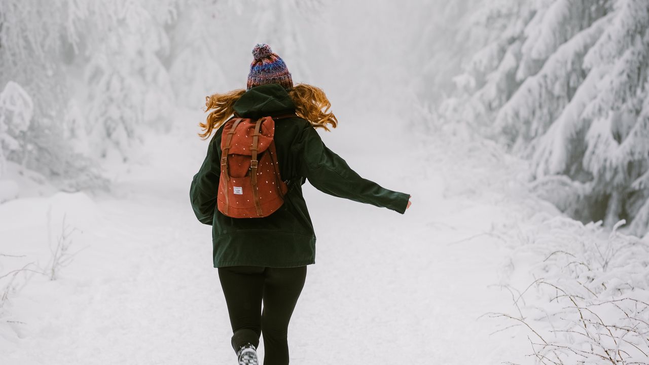 Wallpaper girl, run, snow, winter, nature
