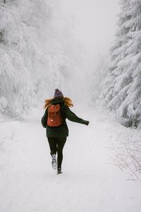 Preview wallpaper girl, run, snow, winter, nature
