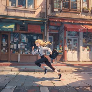 Preview wallpaper girl, running, street, bag, anime, art