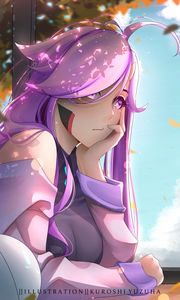 Preview wallpaper girl, sad, autumn, anime, art, purple