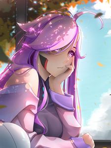 Preview wallpaper girl, sad, autumn, anime, art, purple