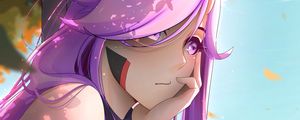 Preview wallpaper girl, sad, autumn, anime, art, purple