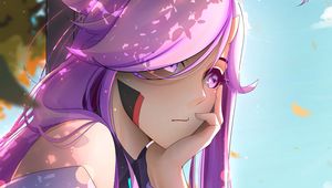 Preview wallpaper girl, sad, autumn, anime, art, purple