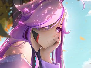 Preview wallpaper girl, sad, autumn, anime, art, purple