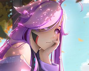 Preview wallpaper girl, sad, autumn, anime, art, purple