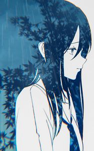 Preview wallpaper girl, sad, double exposure, anime, art