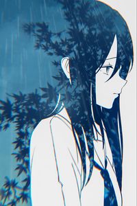 Preview wallpaper girl, sad, double exposure, anime, art