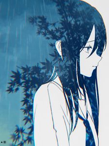 Preview wallpaper girl, sad, double exposure, anime, art