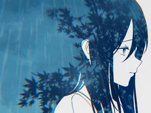 Preview wallpaper girl, sad, double exposure, anime, art